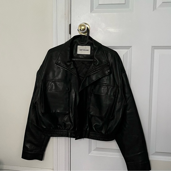 LADY VOLUME vegan leather cropped jacket - Picture 1 of 3